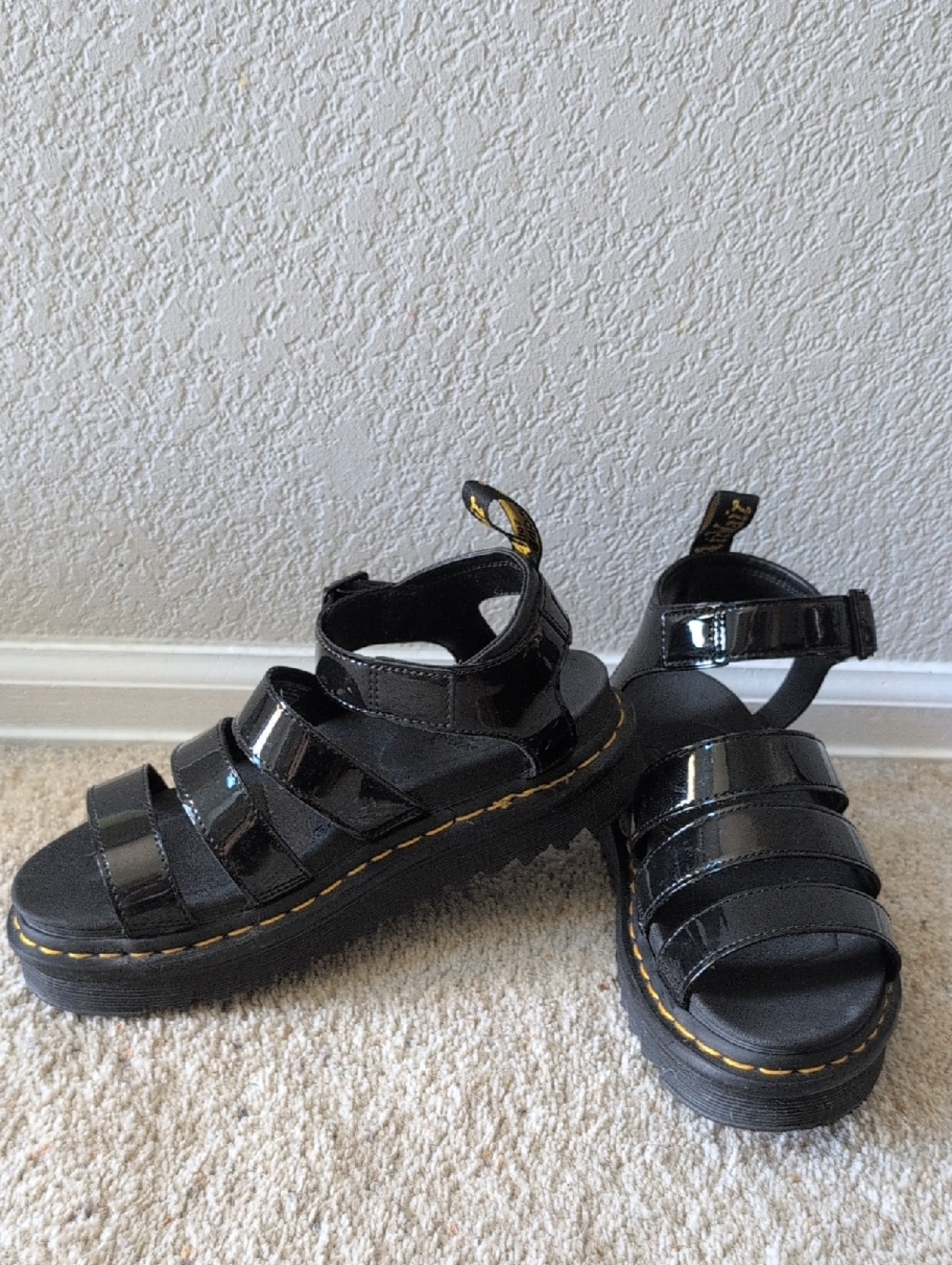 Dr. Martens Black Patent Leather Platform Strappy Sandals